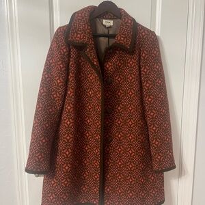 Fossil Red and Brown Geometric Pea Coat